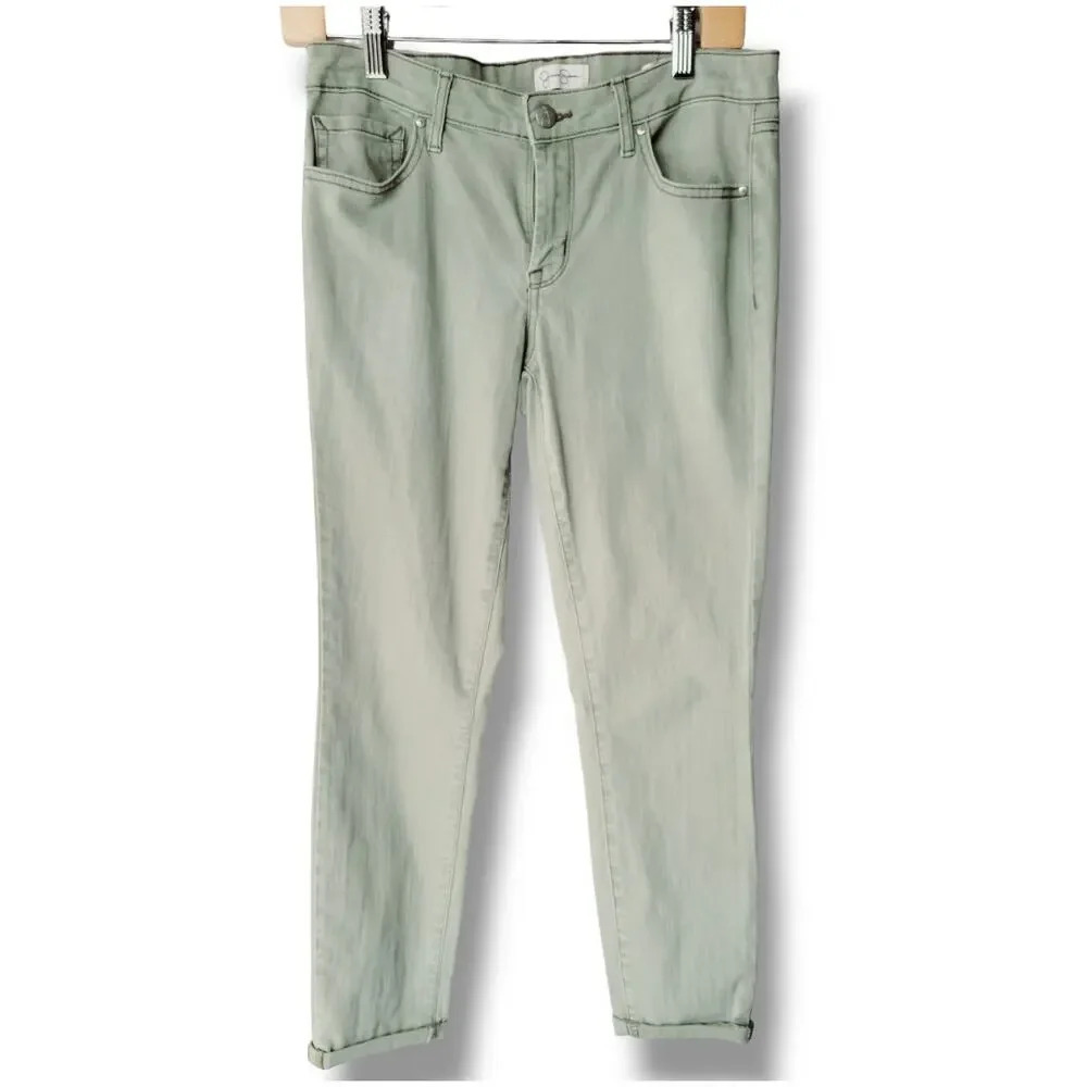 Jessica Simpson women's green rolled crop skinny jeans - sz 6